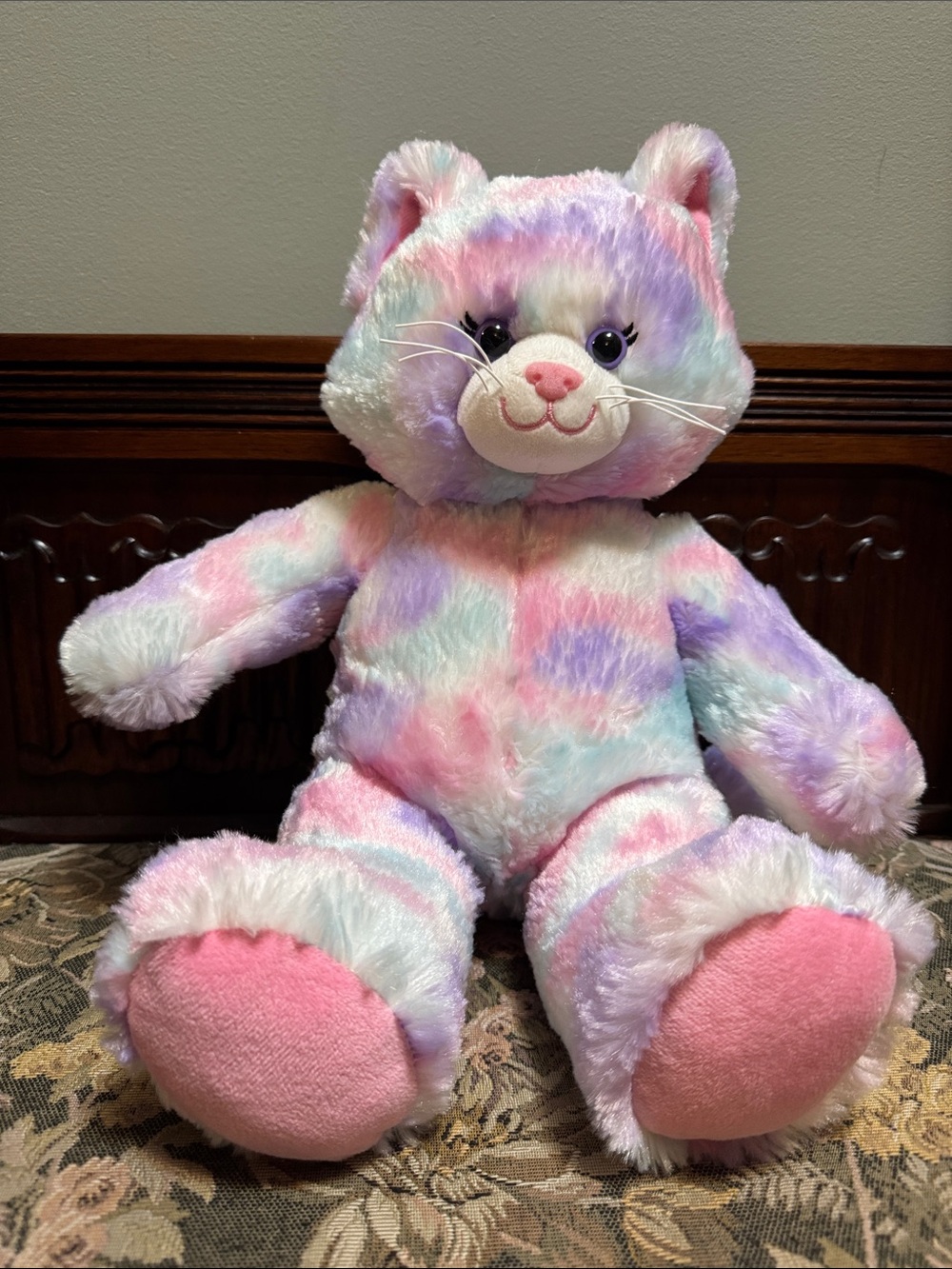 Build-A-Bear Pastel Multicolor Cat Plush with Pink Paw Pads